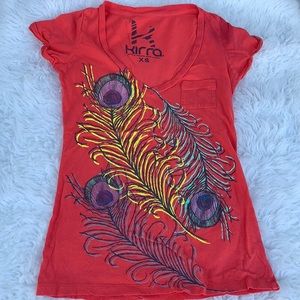 Y2k kirra T-shirt check peacock coral pink cute